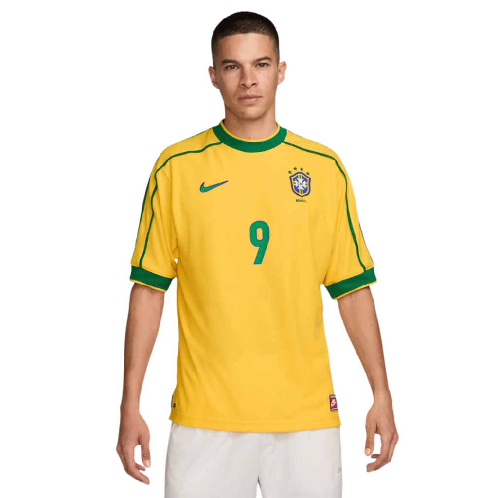 Camisa Seleção Brasileira Retrô Home 1998 Ronaldo #9 - Torcedor Nike Masculina - Amarelo
