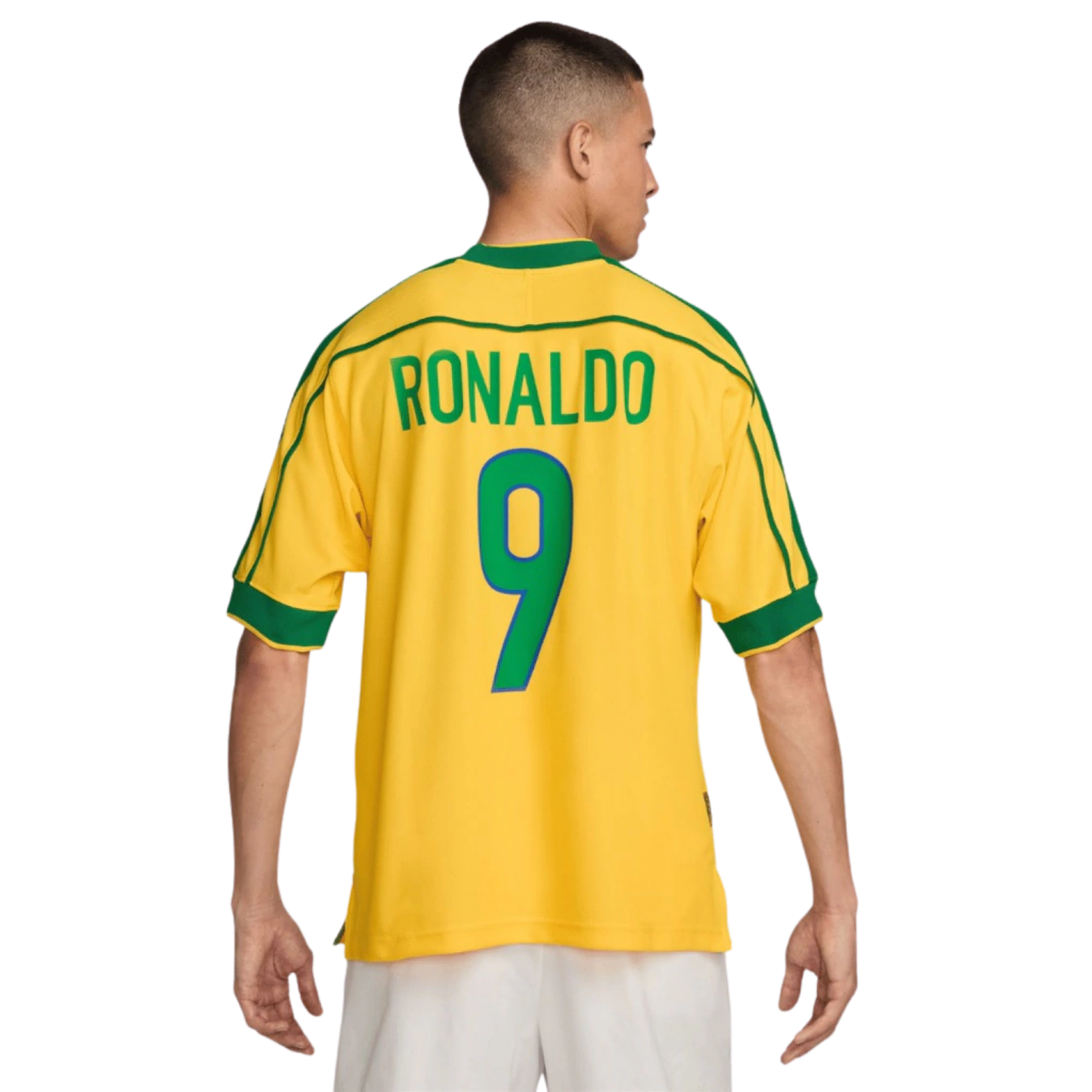 Camisa Seleção Brasileira Retrô Home 1998 Ronaldo #9 - Torcedor Nike Masculina - Amarelo