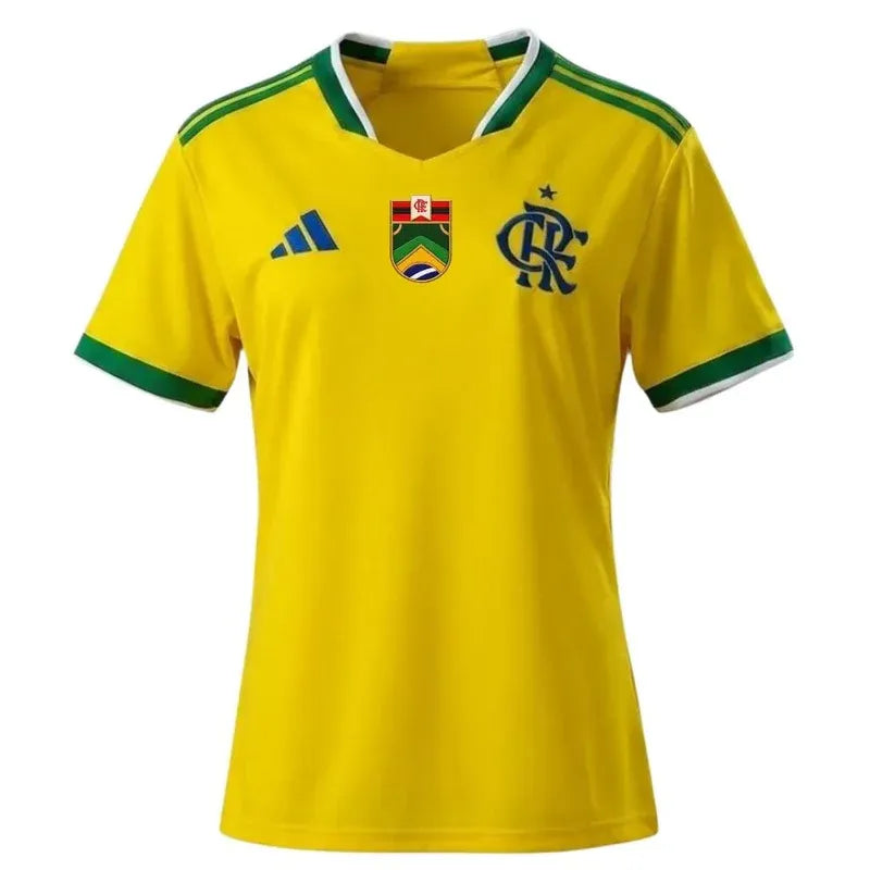 Camisa Flamengo Brasil 2026/2027 Patch Especial Amarela Torcedor Feminina